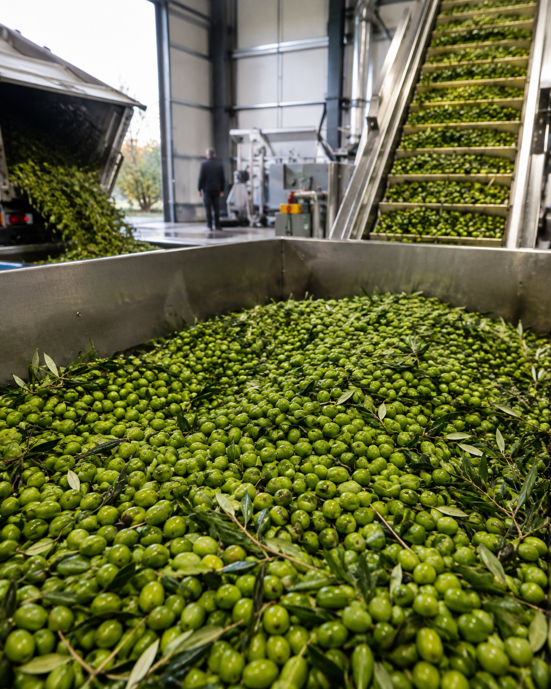 Aceitunas recién recogidas de camino al molino