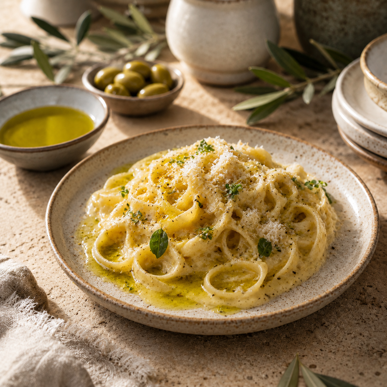Pasta o arroz con un chorro final de aceite de oliva virgen extra AURO